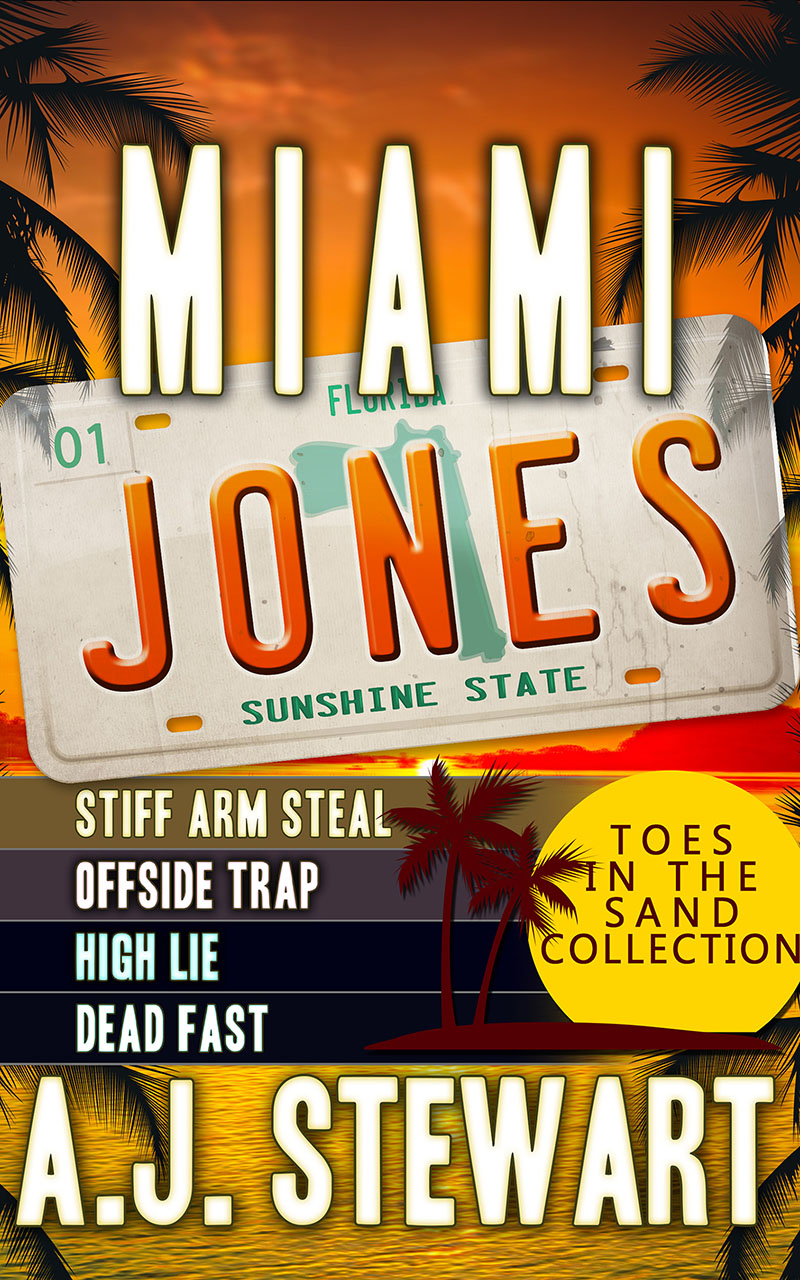 Miami Jones Collection Book Cover, 1 - 4 in the Miami Jones Florida Mystery Series by author A.J. Stewart.