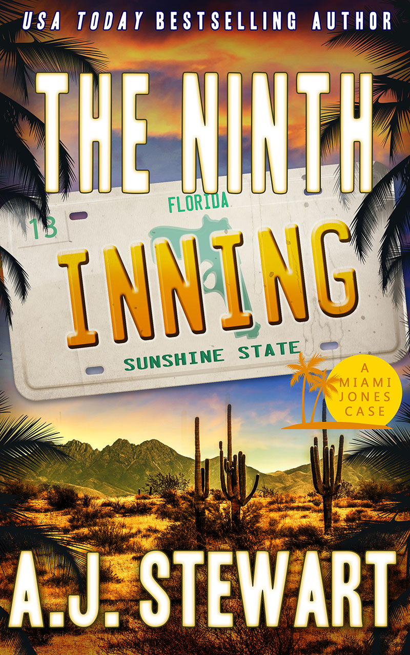 The Ninth Inning Book Cover, Book 13 in the Miami Jones Florida Mystery Series by author A.J. Stewart.